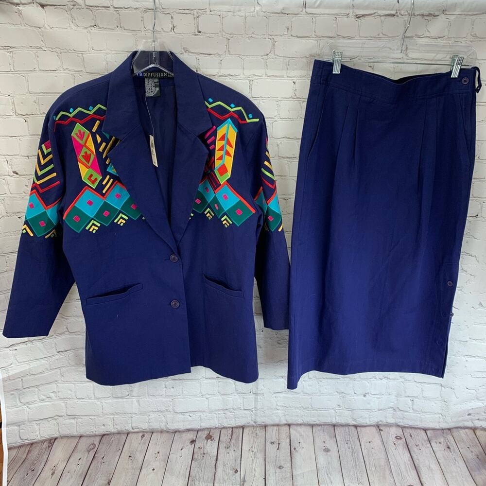 NWT Diffusion 1993 Vintage Tribal Aztec Skirt Suit Size 14